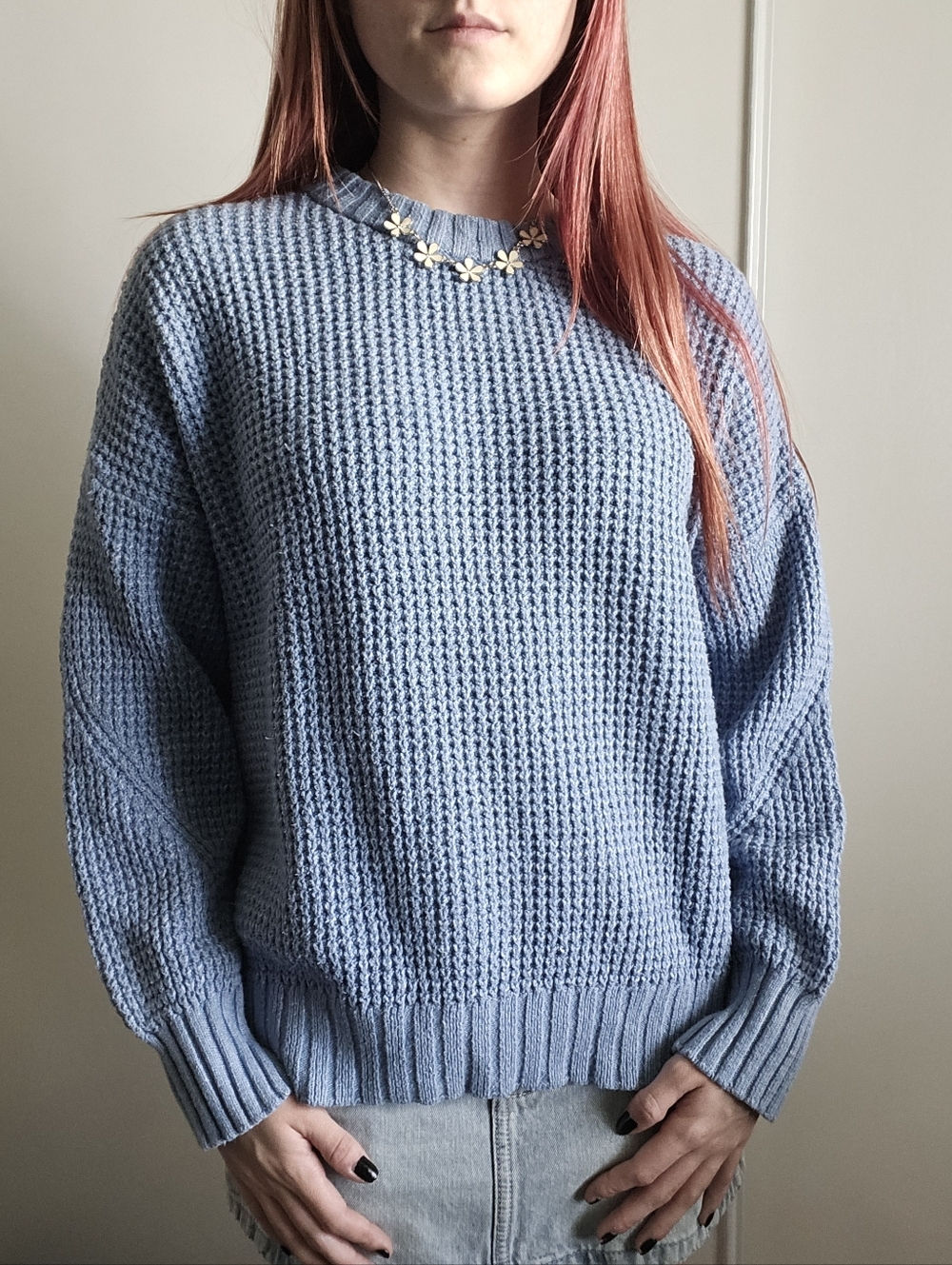 NWOT American Eagle Spring Light Blue Thick Waffle Knit Pull Over Sweater Small